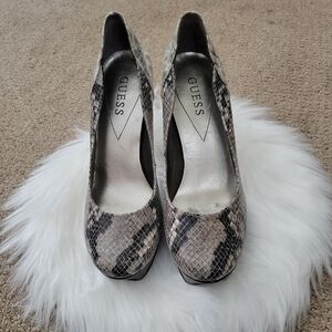 Guess Gwynn Snake Print Platform Heels